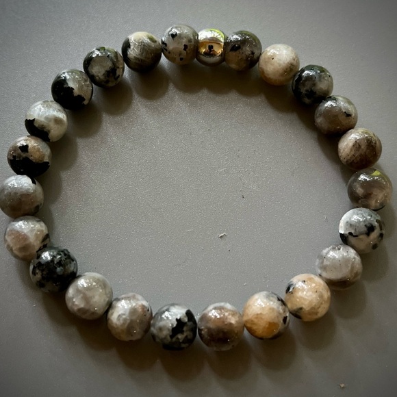 Natural Sunstone and Moonstone with Silver Handcrafted Bead Bracelet - Picture 2 of 5